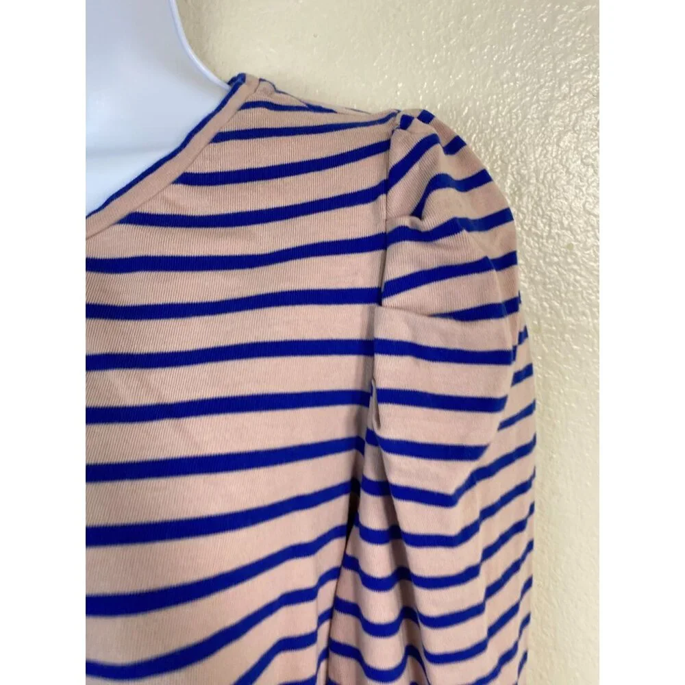 Boden Womens Long Sleeve Striped Top Size 14 Blue Pink Cotton‎ Puff Sleeve Boho